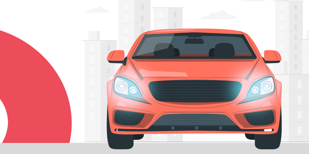 Desenho de um carro vermelho com farol xenon