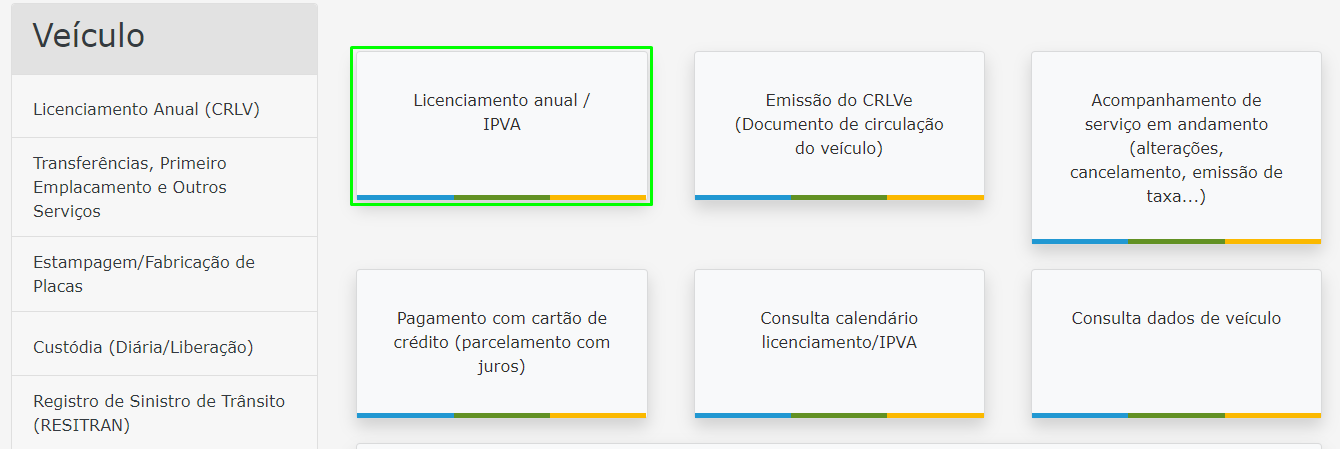Imagem mostrando onde consultar o licenciamento anual/IPVA.